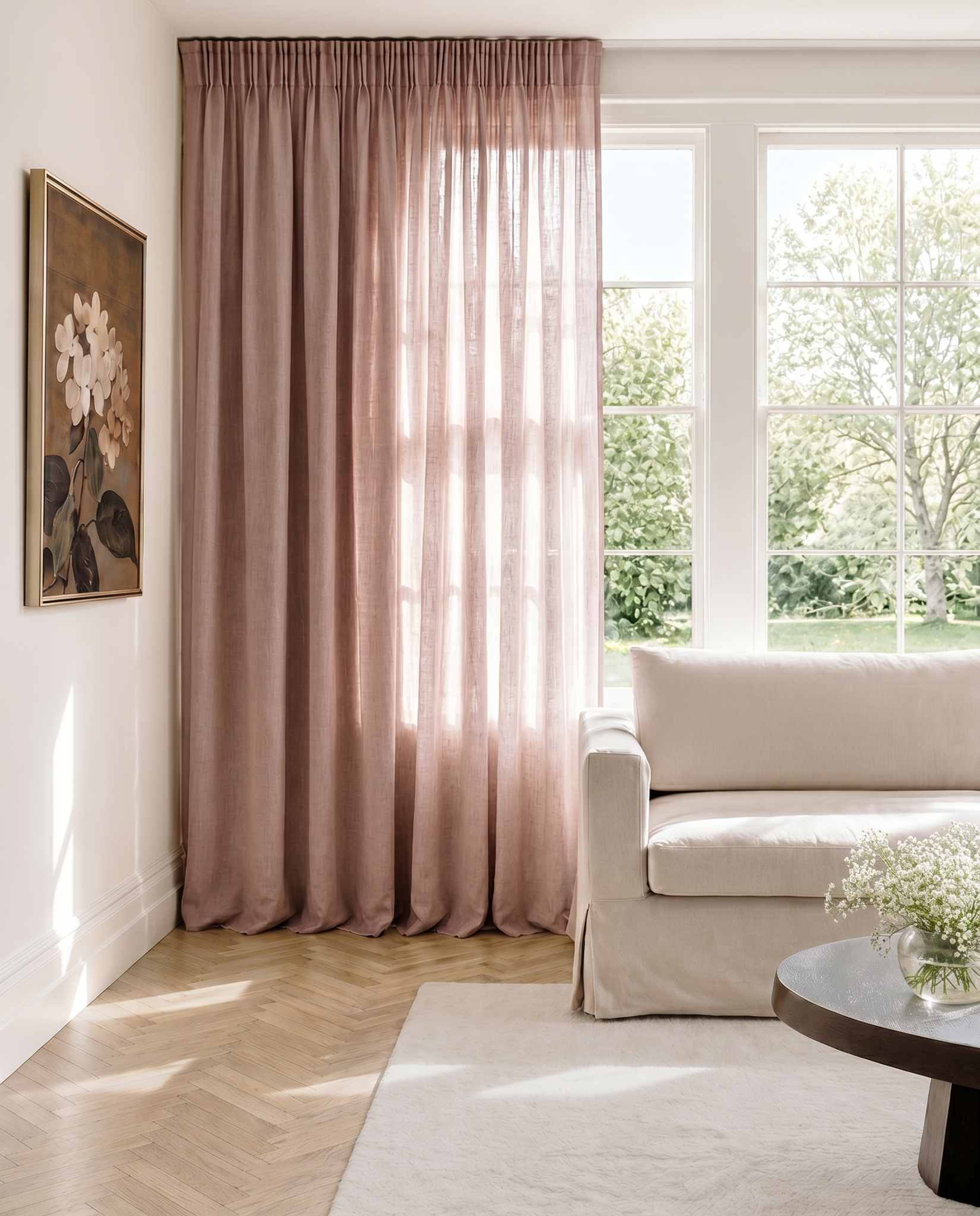 Pink Pencil pleat curtains - 100% Linen. Linara Wild Rose by Ada & Ina