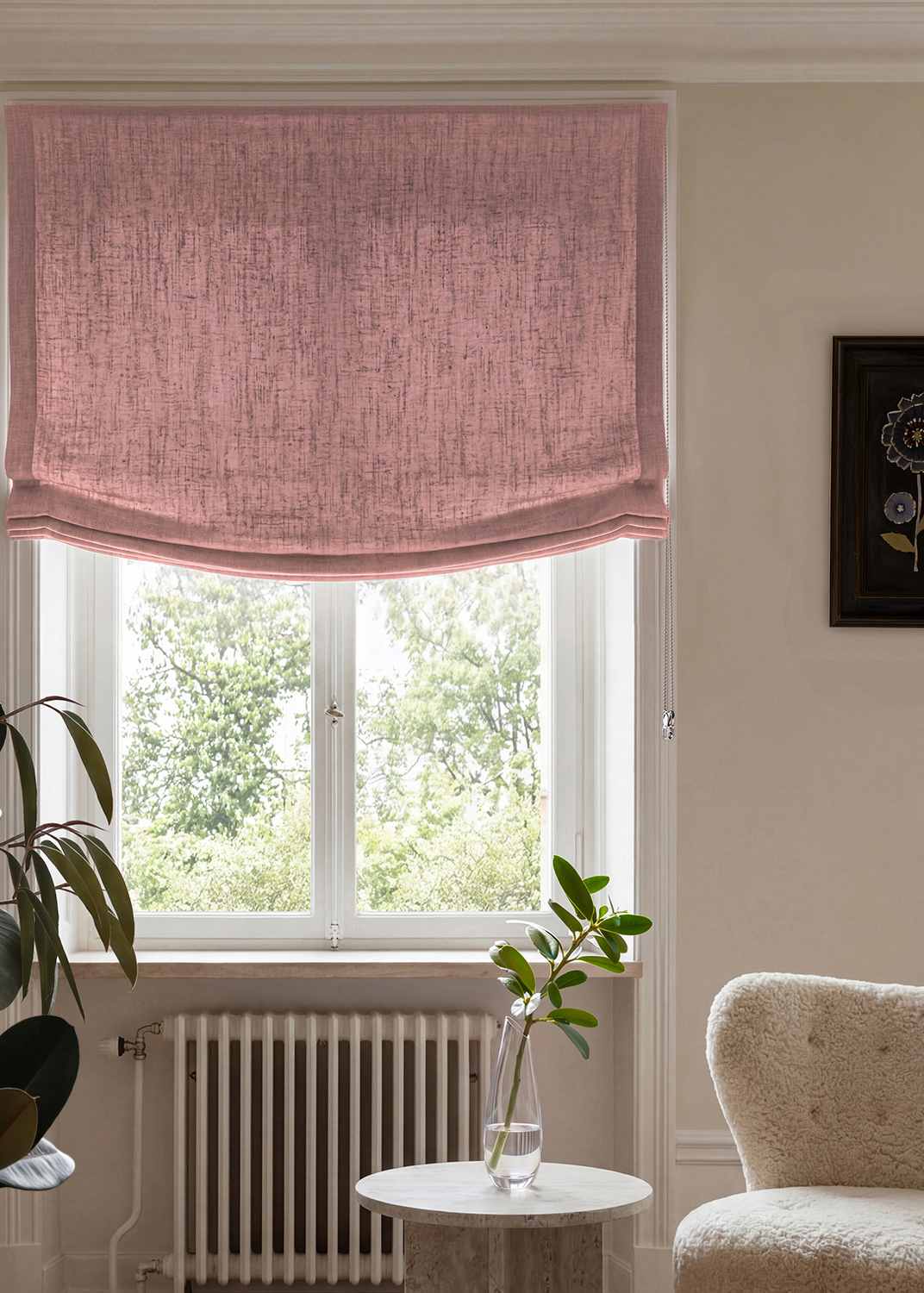 Bea Rhubarb  - Linen Relaxed Blinds