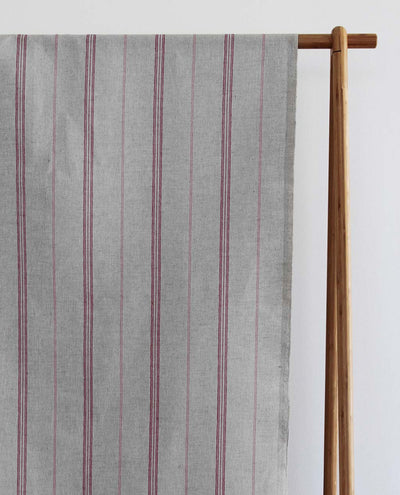 Elise Pink Cherry - Linen Cotton mix curtain fabric, Pink & Red stripes