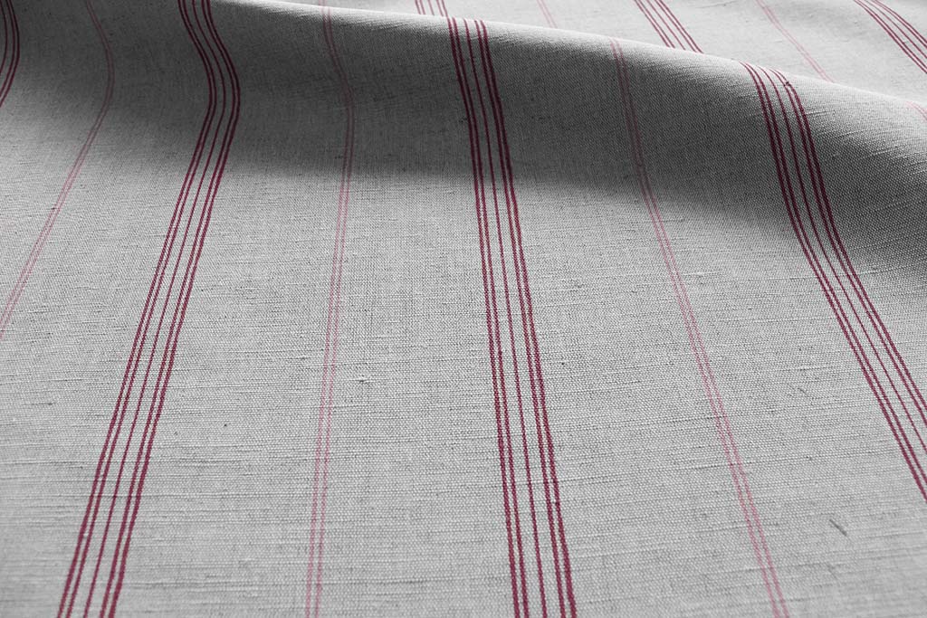 Elise Pink Cherry - Linen Cotton mix curtain fabric, Pink & Red stripes