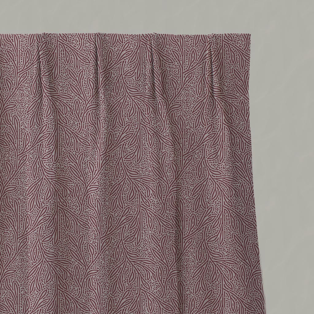 Red Patterned Linen Pleated Curtain - Alma Wine - Natural base fabric.