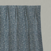 Blue Floral Linen Pleated Curtain - Cheye Blue Stone - Natural base fabric.