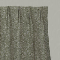 Green Floral Linen Pleated Curtain - Cheye Khaki - Natural base fabric.