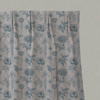 Blue Floral Linen Pleated Curtain - Cirian Paris Blue - Natural base fabric.