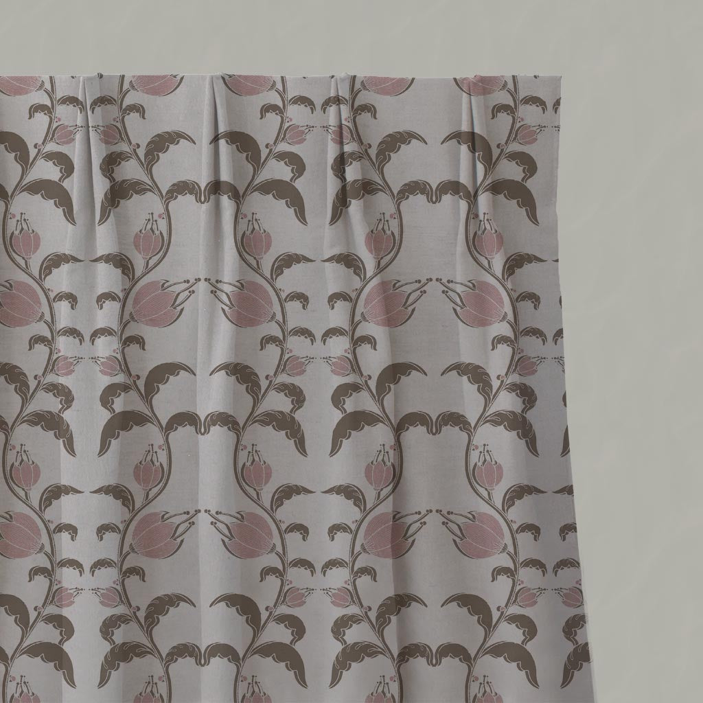 Pink and Brown Patterned Linen Pleated Curtain - Dana Pink Pebble  - Natural base fabric.