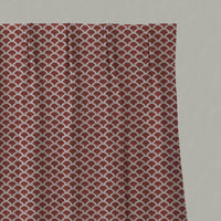 Red Patterned Linen Pleated Curtain - Erle Crimson Red - Natural base fabric.