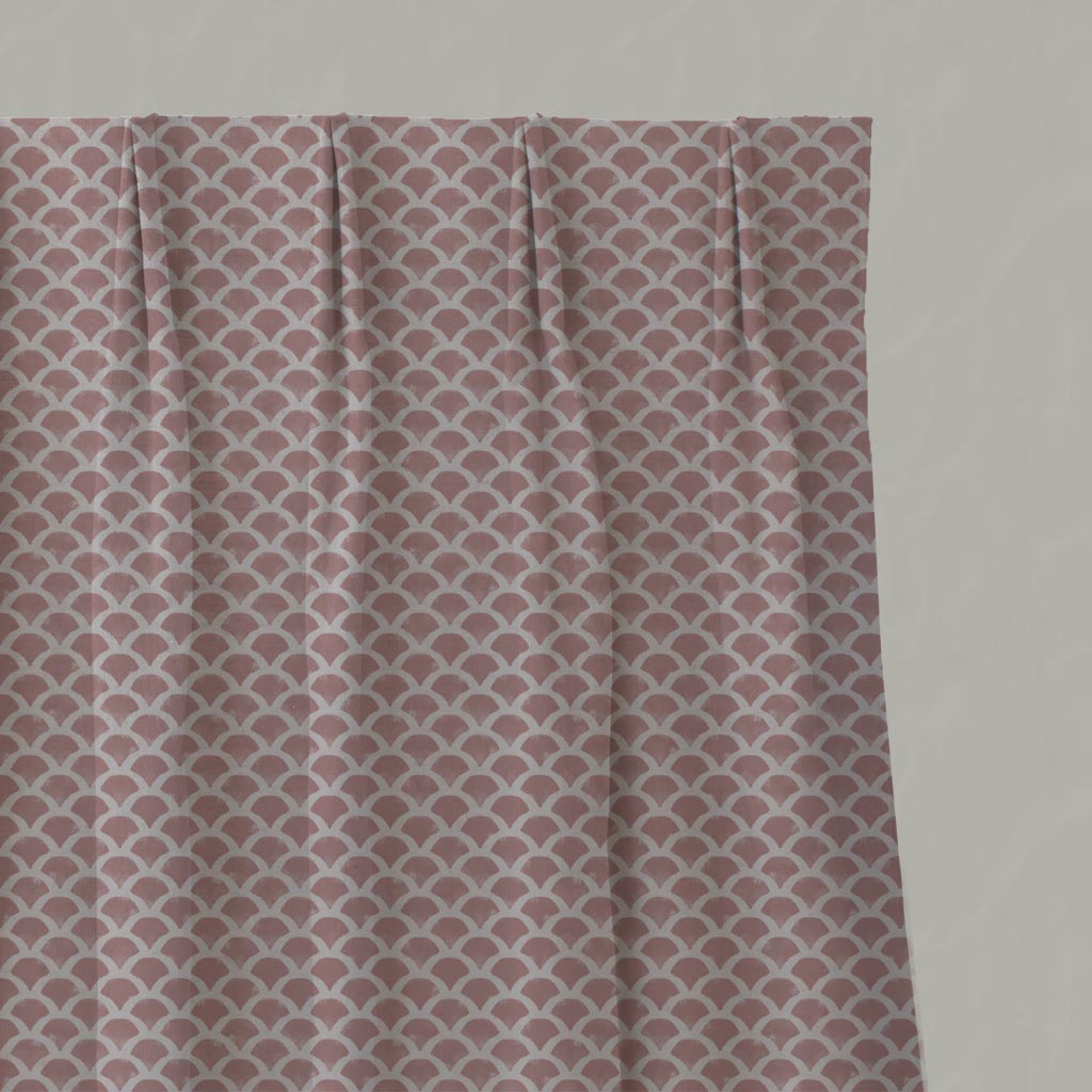 Pink Patterned Linen Pleated Curtain - Erle Dusty Pink - Natural base fabric.