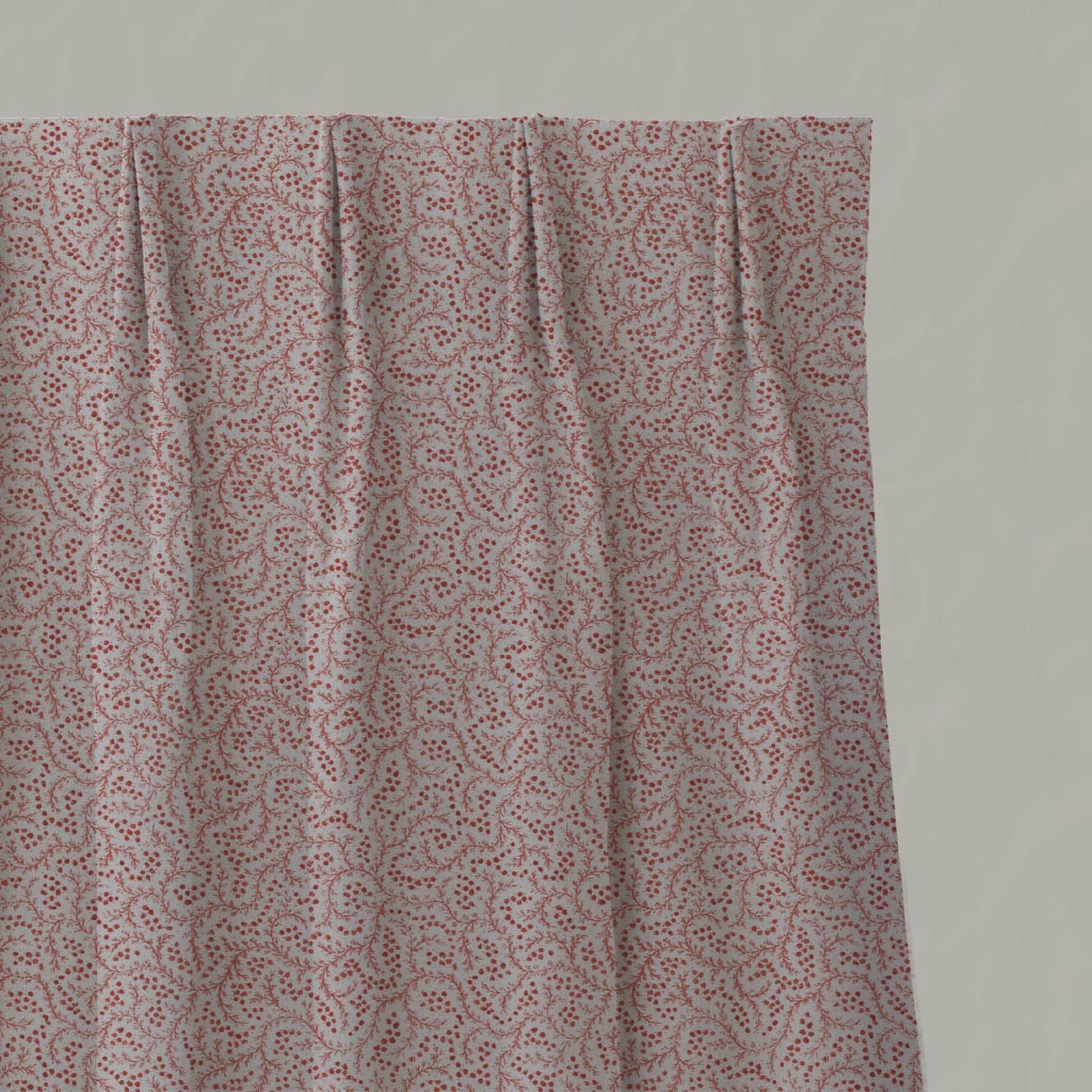 Red Abstract Linen Pleated Curtain - Freeda Crimson Red - Natural base fabric.