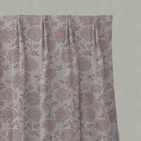 Pink Floral Linen Pleated Curtain - Hulsey Dusty Pink - Natural base fabric.