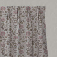 Pink Floral Linen Pleated Curtain - Islie Dusty Pink - Natural base fabric.