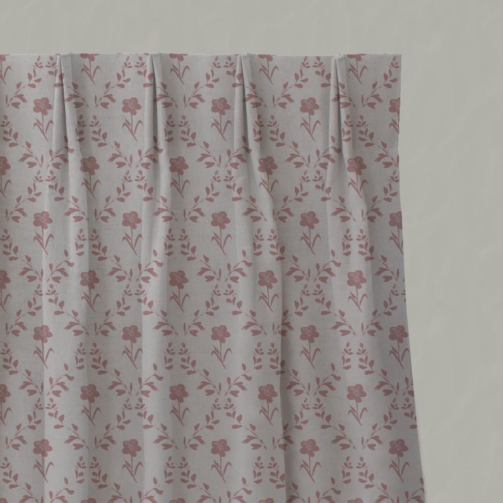 Pink Botanical Linen Pleated Curtain - Lulani Dusty Pink - Natural base fabric.
