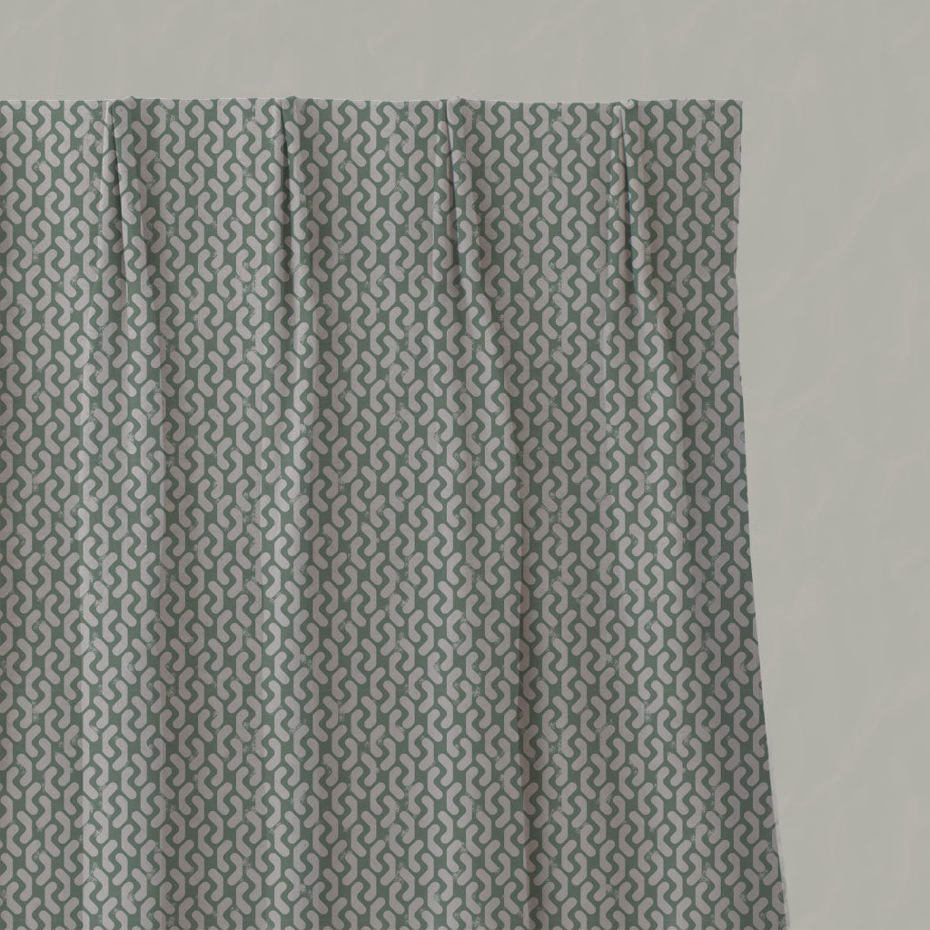 Green Patterned Linen Pleated Curtains - Arina Jade Mist - Natural base fabric.