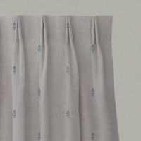 Blue Floral Linen Pleated Curtains - Asli True Blue - Natural base fabric.