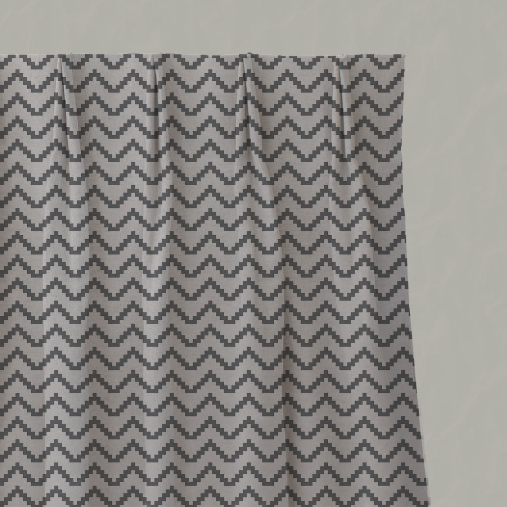 Grey Patterned Linen Pleated Curtains - Azig Ash - Natural base fabric.