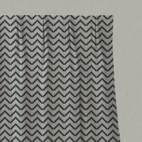 Green Patterned Linen Pleated Curtains - Azig Dark Pine - Natural base fabric.