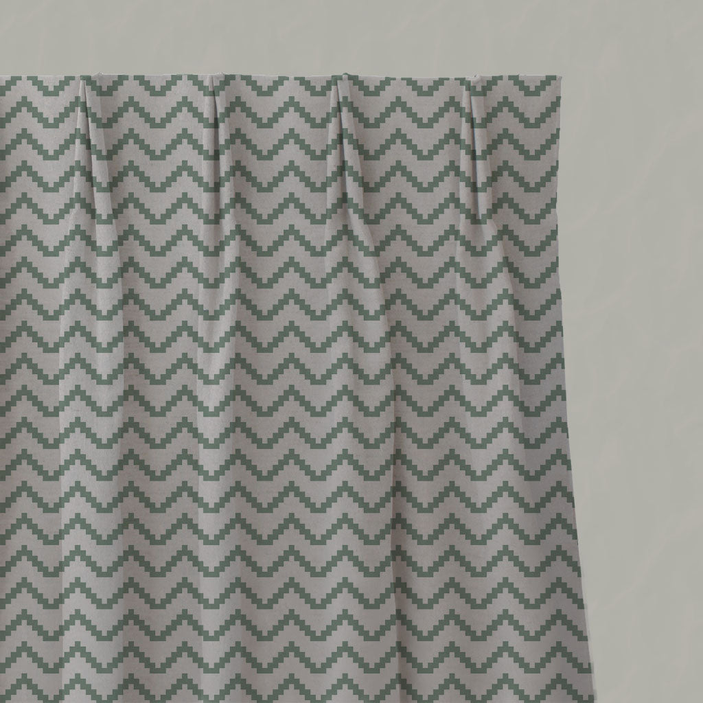 Green Patterned Linen Pleated Curtains - Azig Jade Mist - Natural base fabric.