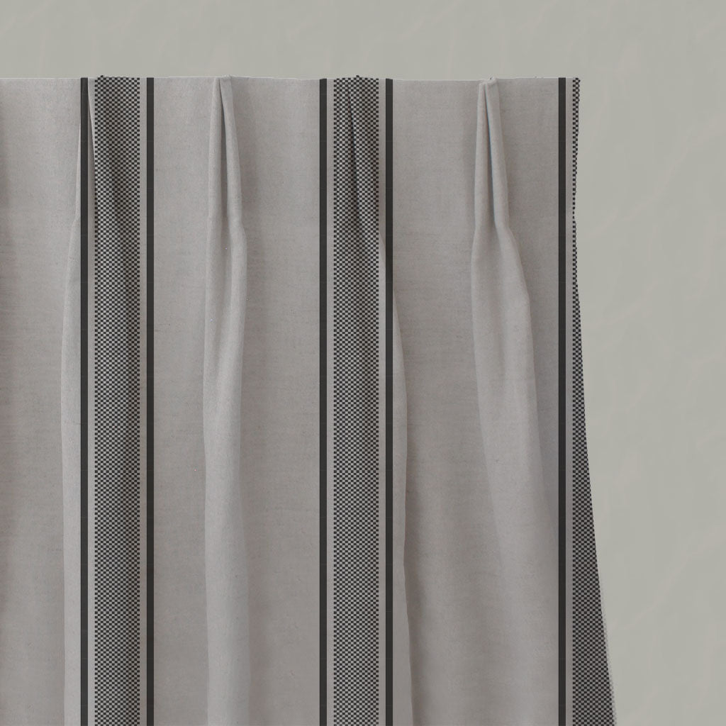Grey Striped Linen Pleated Curtains - Bella Charcoal - Natural base fabric.