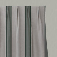 Green Striped Linen Pleated Curtains - Bella Dark Pine - Natural base fabric.