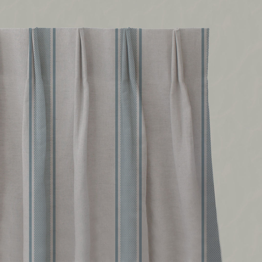 Blue Striped Linen Pleated Curtains - Bella Sky - Natural base fabric.