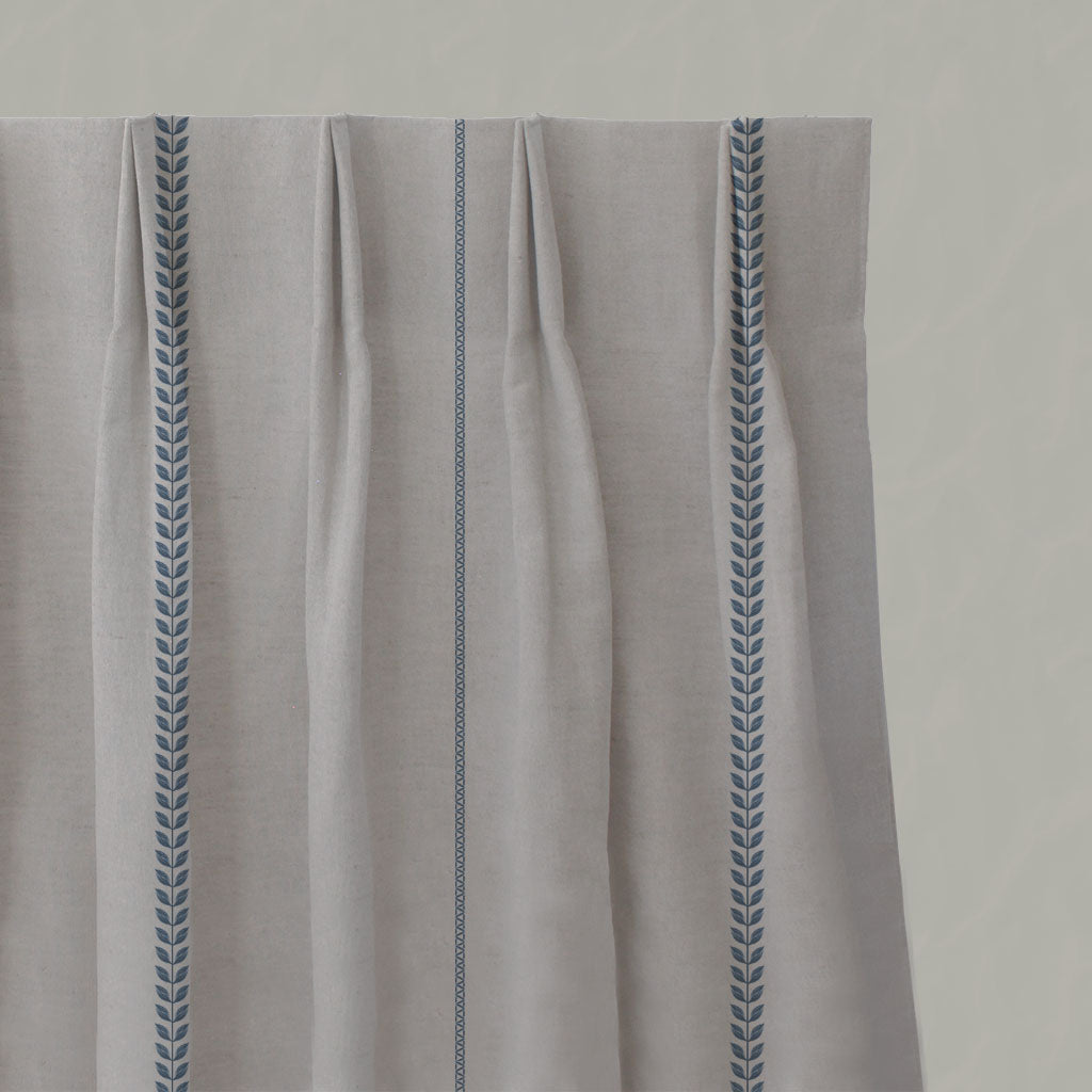 Blue Striped Linen Pleated Curtains - Berit-NAT Denim - Natural base fabric.
