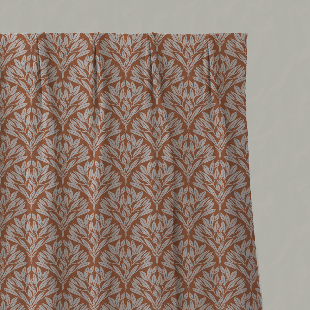 Orange Botanical Linen Pleated Curtains - Birna Burnt Orange - Natural base fabric.