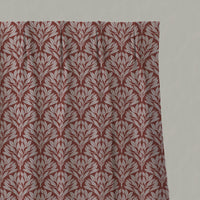 Red Botanical Linen Pleated Curtains - Birna Crimson Red - Natural base fabric.