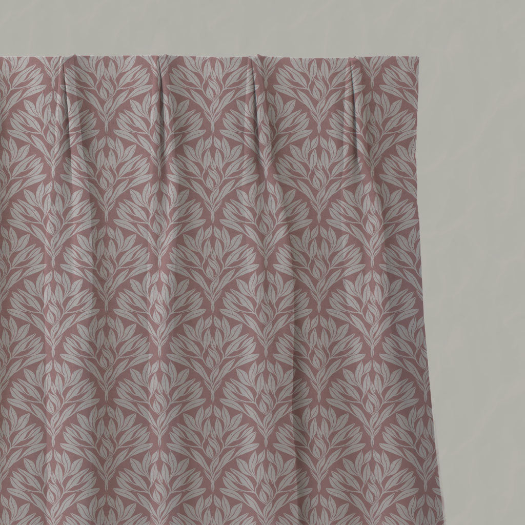 Pink Botanical Linen Pleated Curtains - Birna Dusty Pink - Natural base fabric.
