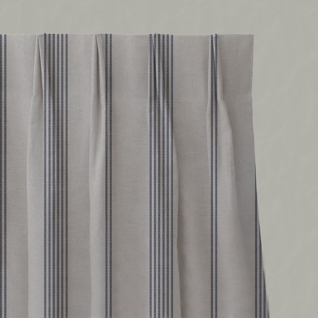 Blue Striped Linen Pleated Curtains - Brea Deep Blue  - Natural base fabric.