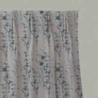 Blue Botanical Linen Pleated Curtains - Breeze Denim - Natural base fabric.