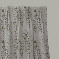 Green Botanical Linen Pleated Curtains - Breeze Khaki - Natural base fabric.