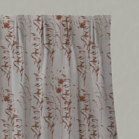 Red / Orange Botanical Linen Pleated Curtains - Breeze Terracotta - Natural base fabric.