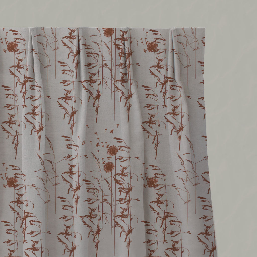 Red / Orange Botanical Linen Pleated Curtains - Breeze Terracotta - Natural base fabric.