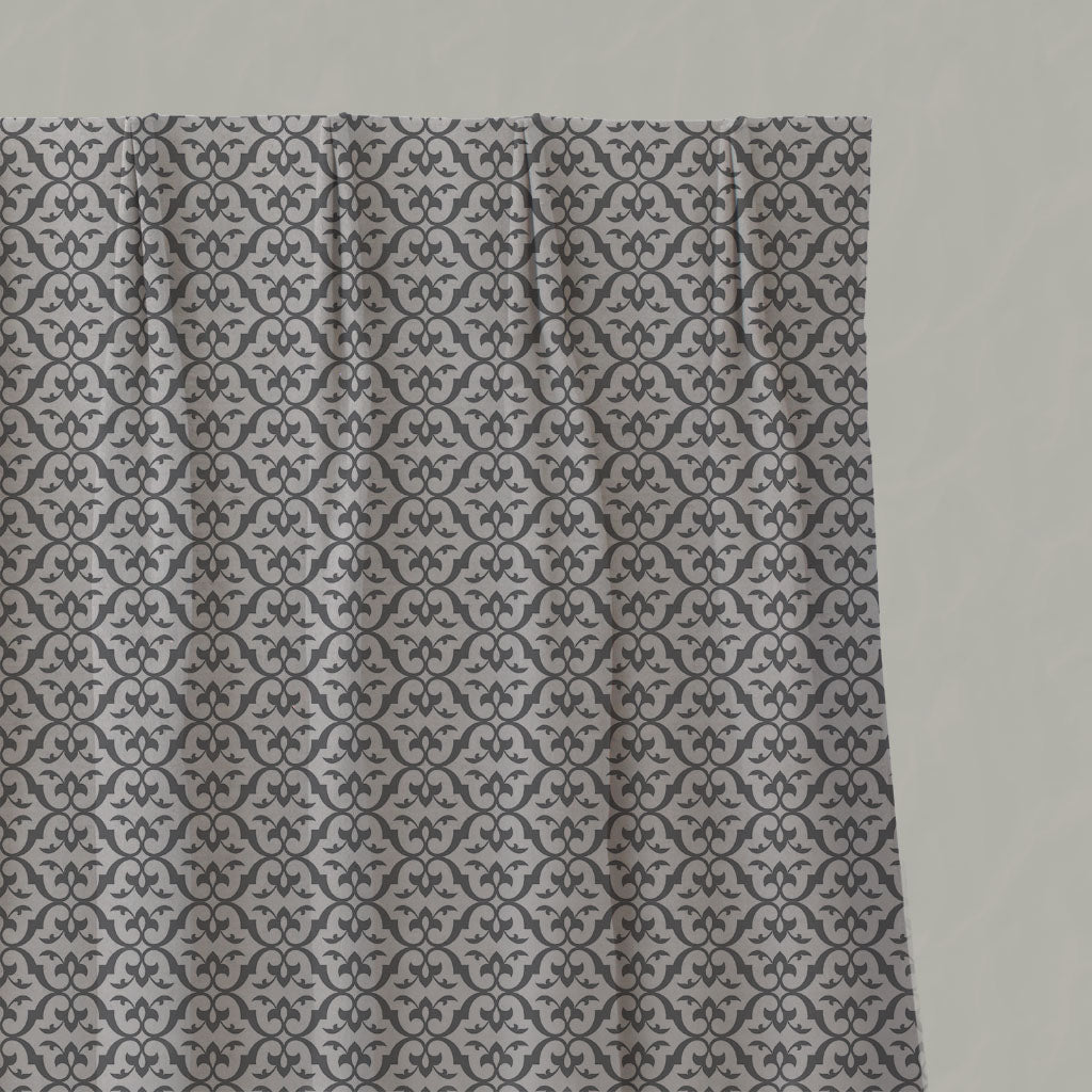 Grey Patterned Linen Pleated Curtains - Brita Ash - Natural base fabric.