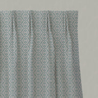 Blue Patterned Linen Pleated Curtains - Brita Duck Egg - Natural base fabric.