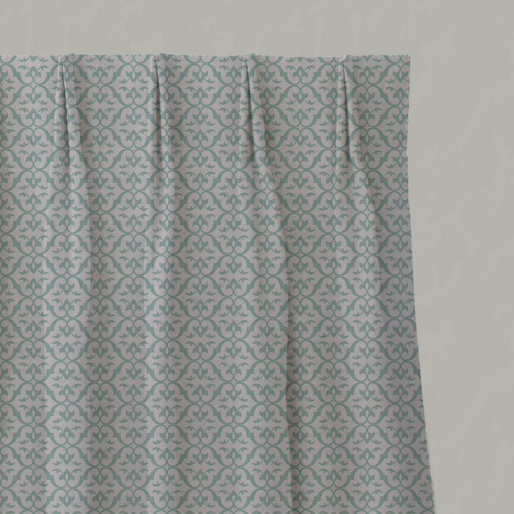 Blue Patterned Linen Pleated Curtains - Brita Duck Egg - Natural base fabric.