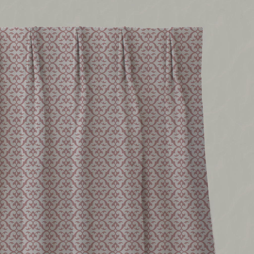 Pink Patterned Linen Pleated Curtains - Brita Dusty Pink - Natural base fabric.