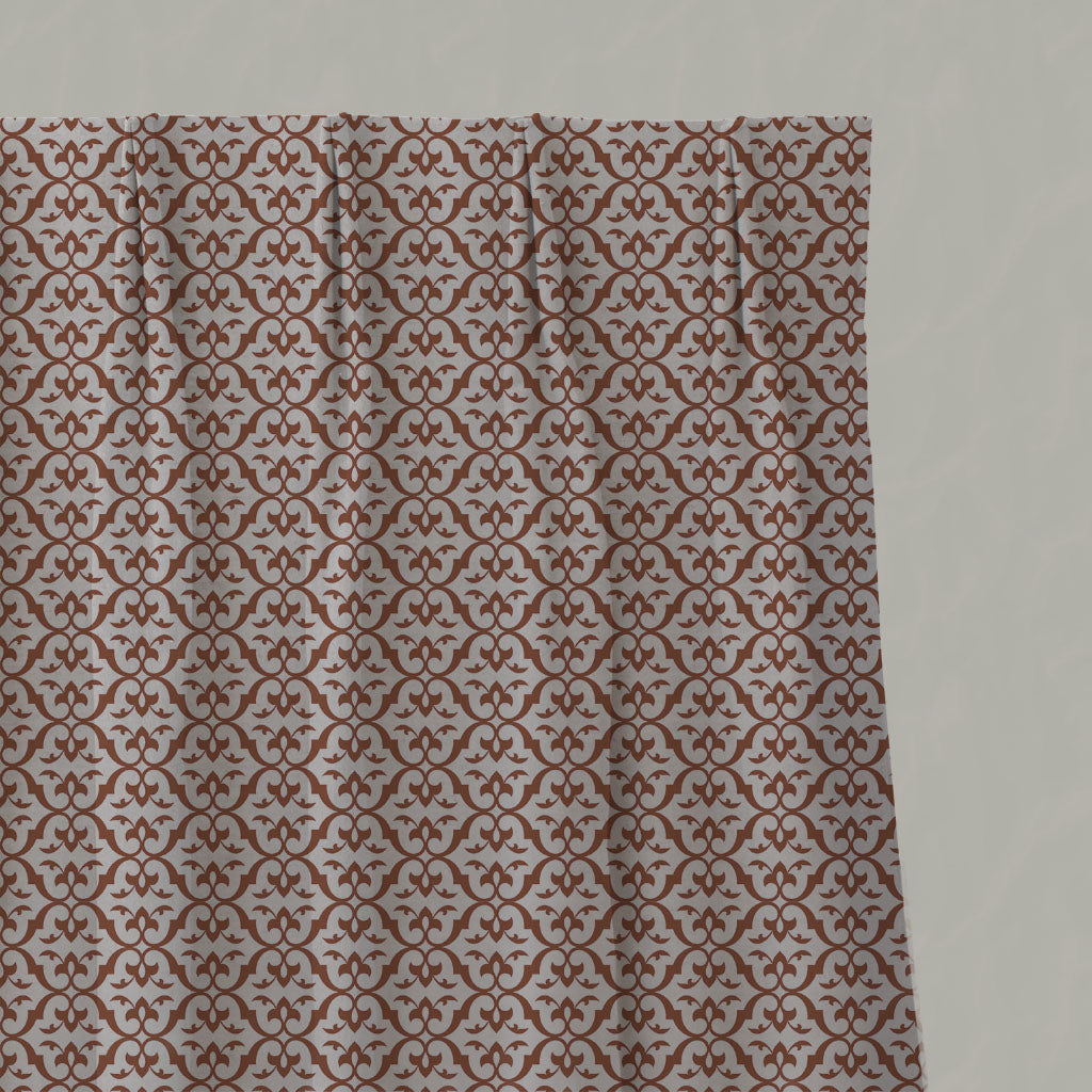 Red / Orange Patterned Linen Pleated Curtains - Brita Terracotta - Natural base fabric.