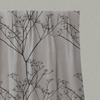 Black Floral Linen Pleated Curtains - Chervil Black - Natural base fabric.