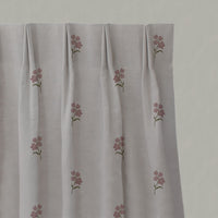 Pink Floral Linen Pleated Curtains - Cree Pink - Natural base fabric.