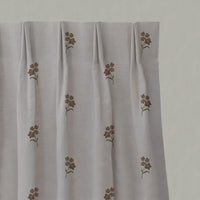 Brown Floral Linen Pleated Curtains - Cree Sand - Natural base fabric.