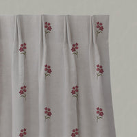 Red Floral Linen Pleated Curtains - Cree Wine - Natural base fabric.