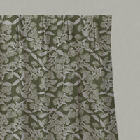Green Floral Linen Pleated Curtains - Dagmar-INV Khaki - Natural base fabric.