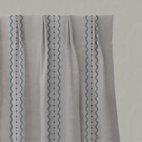 Blue Striped Linen Pleated Curtains - Daphne Marine Blue - Natural base fabric.