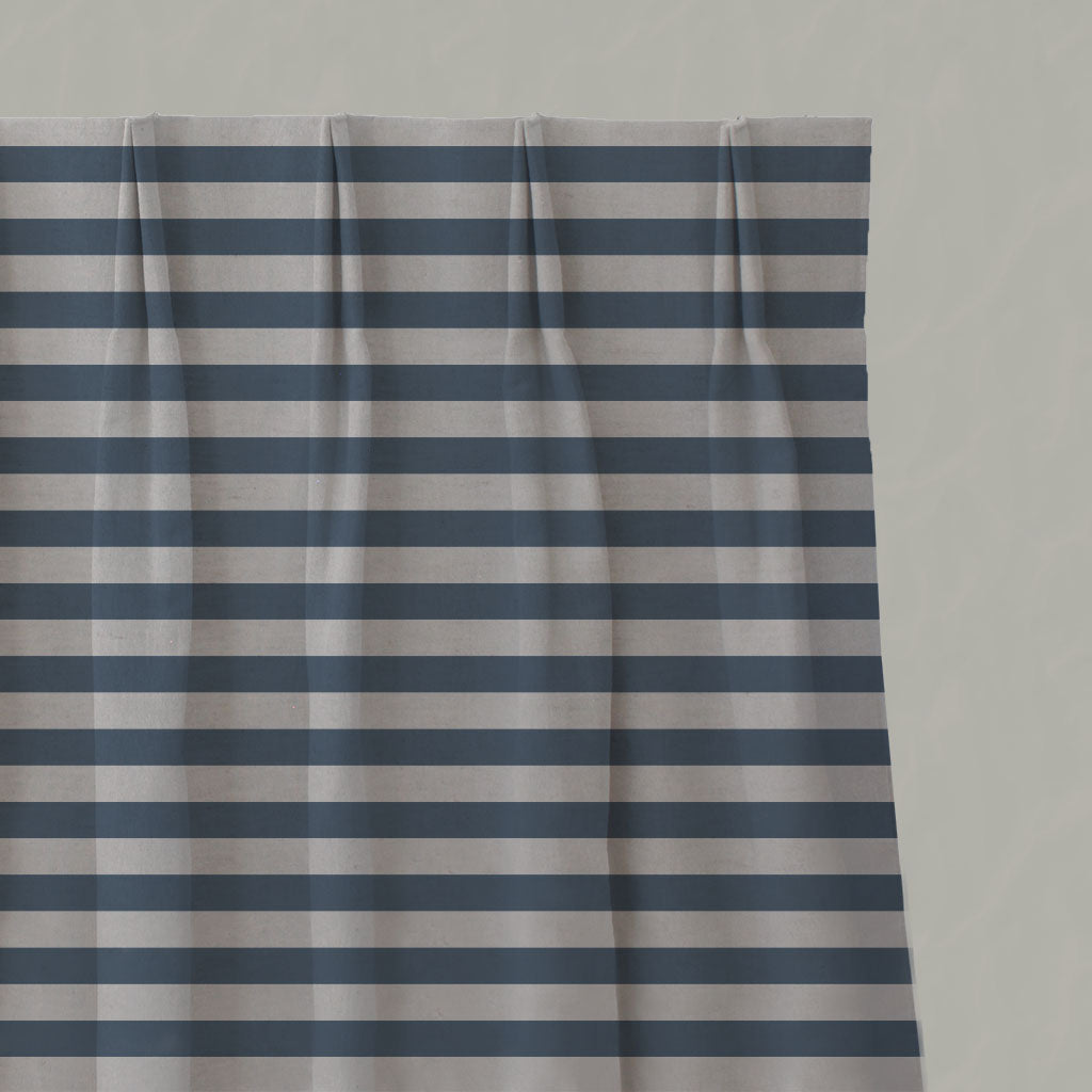 Blue Striped Linen Pleated Curtains - Della Denim - Natural base fabric.
