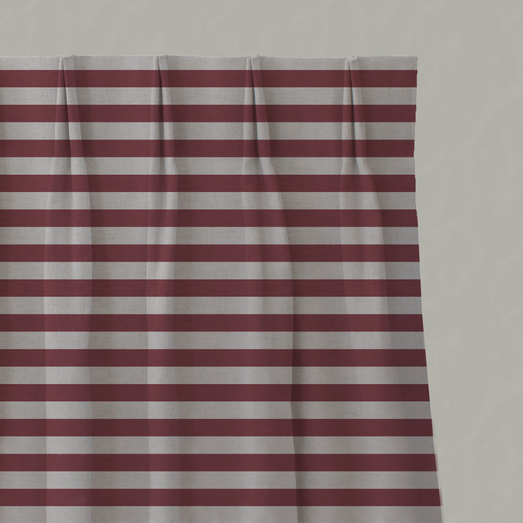 Red Striped Linen Pleated Curtains - Della Wine - Natural base fabric.