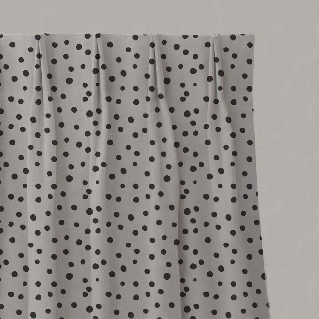 Black Kids Spotted Linen Pleated Curtains - Dottie Noir - Natural base fabric.