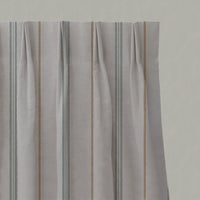 Green / Orange Striped Linen Pleated Curtains - Elise Sage Ochre - Natural base fabric.