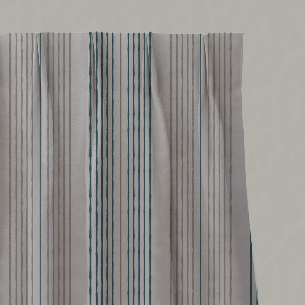 Blue Striped Linen Pleated Curtains - Else Blue Stone - Natural base fabric.
