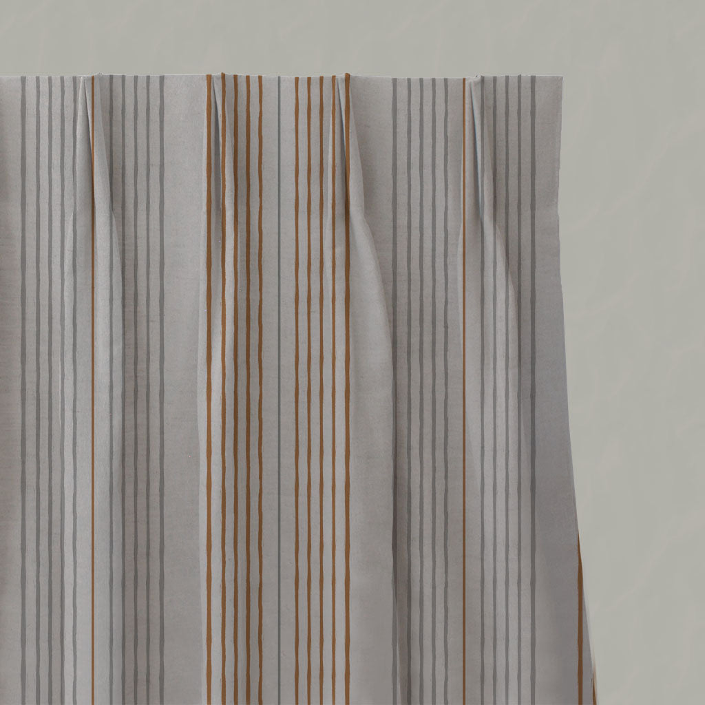 Orange Striped Linen Pleated Curtains - Else Tangerine  - Natural base fabric.