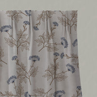 Blue / Brown Botanical Linen Pleated Curtains - Emmy Deep Blue - Natural base fabric.